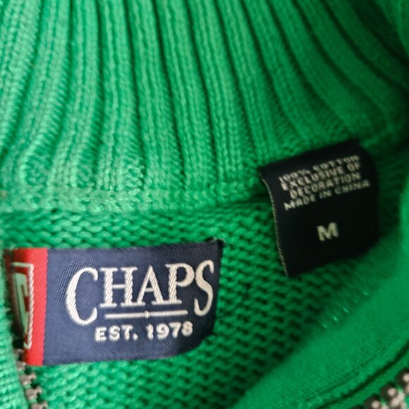 Chaps 100% cotton green men's quarter zip knit sweater size medium - Picture 3 of 6